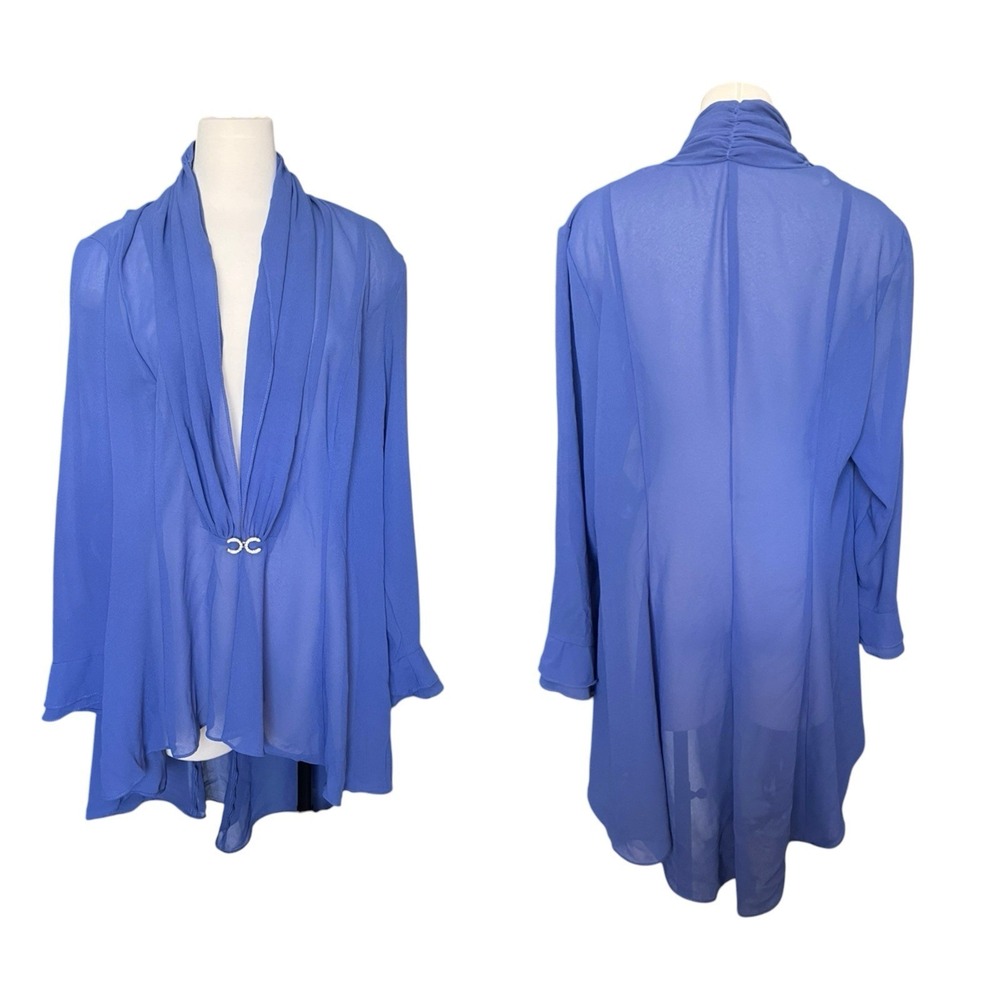 Vintage S.L. Fashions Woman 16W Blue Sheer Crepe Open Front Wedding Guest Jacket
